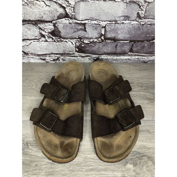 Birkenstock Arizona Mocha Brown Suede Leather Slides Sandals Women Sz 39EU/8.5M - Picture 15 of 16